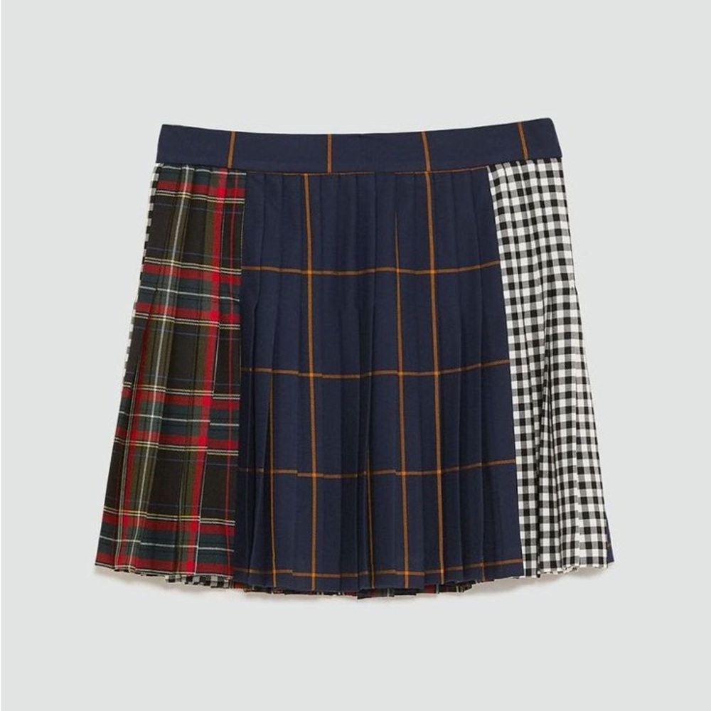 Zara Patchwork Tartan Plaid Mini Skirt - Picture 3 of 8